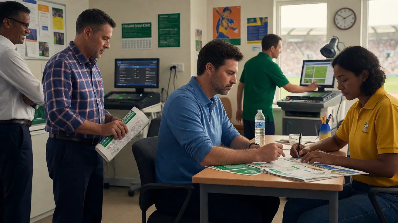 Medium scene of two people reviewing a printed support request and a publisher help page side by side at a small desk, used as the second editorial figure for the customer-care request template explainer